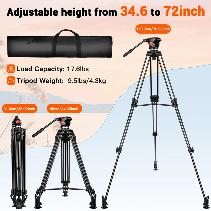 Professional Aluminum Mobile Phone Tripod 10kg Load Telescopic Legs Heavy Duty Vlog Stand with Bubble Level Foldable Design