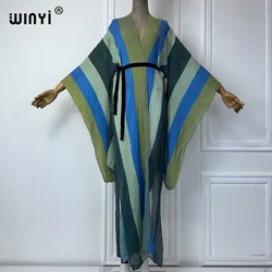 Strój na lato kimono plisowany nadruk w paski kardigan plażowy WINYI narzuta na strój kąpielowy wakacyjna sukienka maxi modny płaszcz