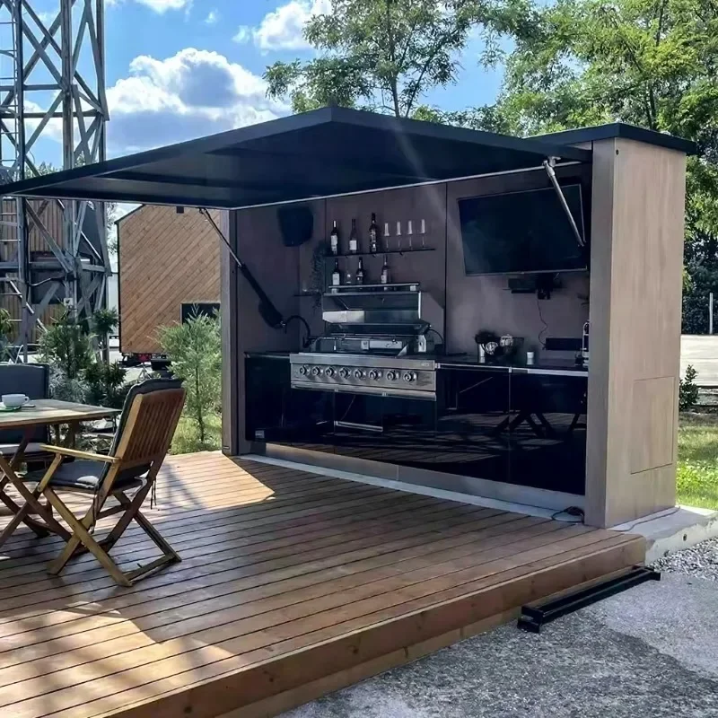 Modular Weatherproof Enclosed Shelter with Electric Grill Outdoor Kitchen Pavilion Stainless Steel Eco-Friendly Easily Assembled