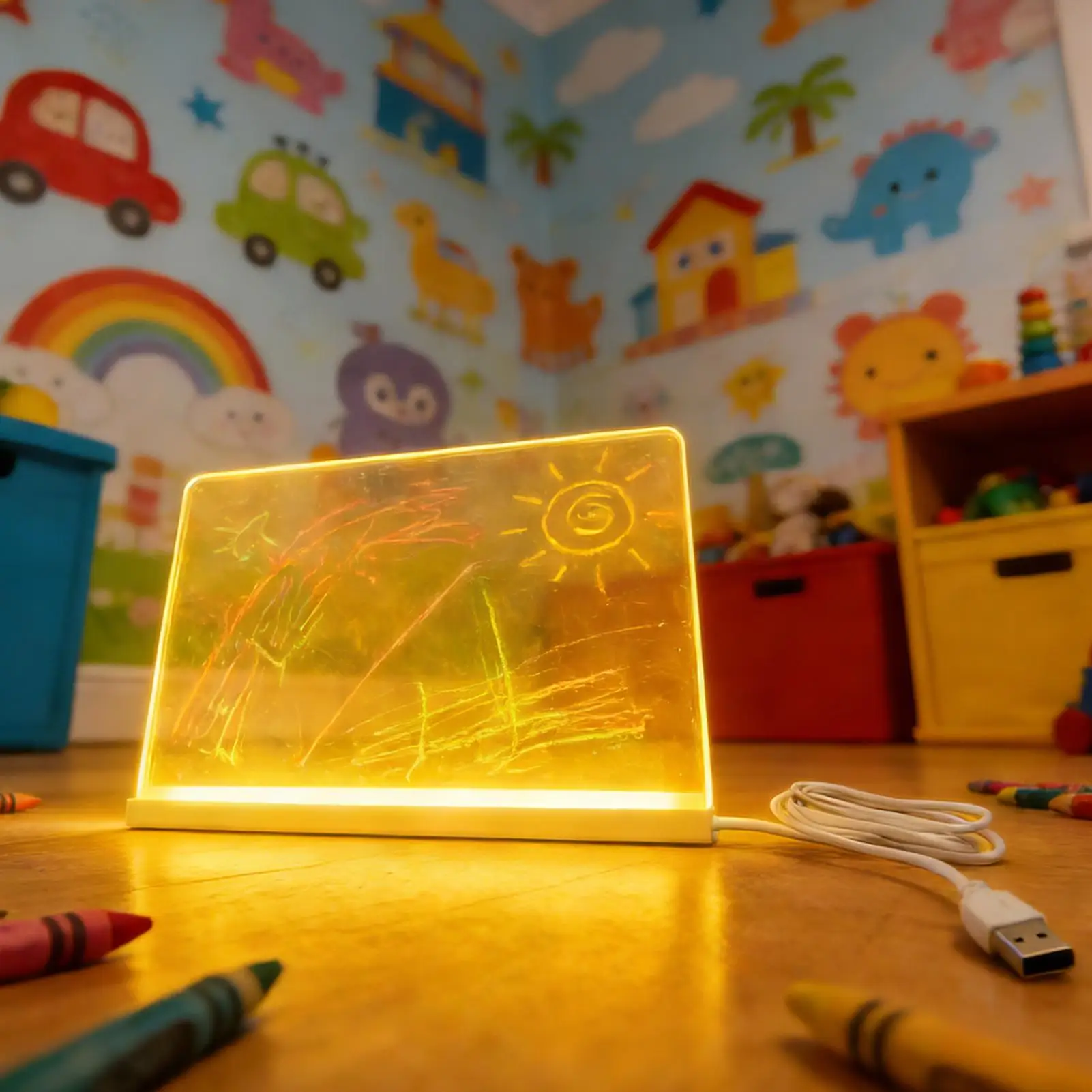 لوحة رسم مضيئة للأطفال، حامل USB قابل للتعديل، ألعاب حرفية ملونة مع قلم 7 ألوان، لوحة رسم مضيئة