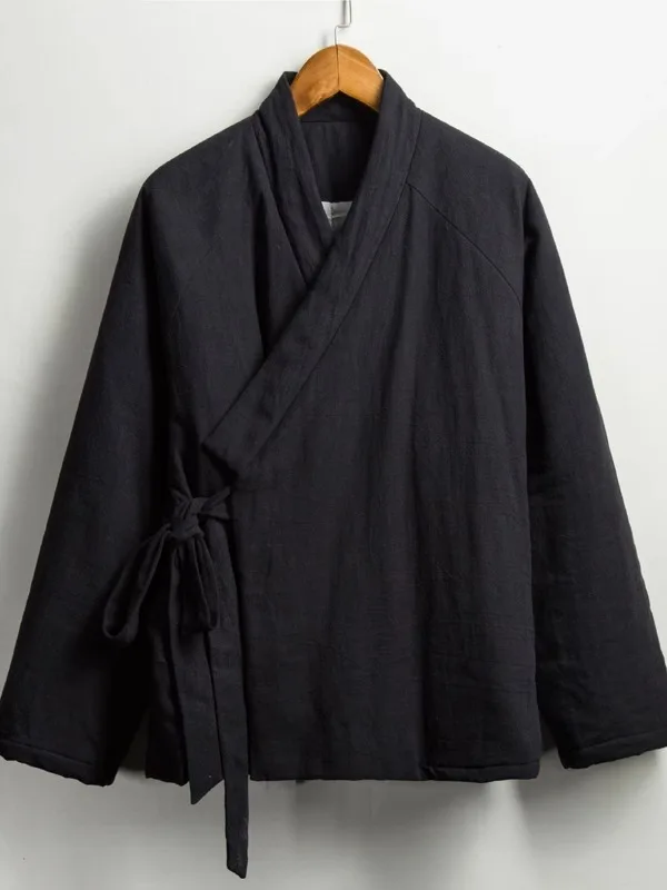 

Мужской традиционный хлопковый халат Ханьфу на правую сторону тела, древний костюм, зимняя верхняя одежда для медитации в стиле Дзен, для мирянина