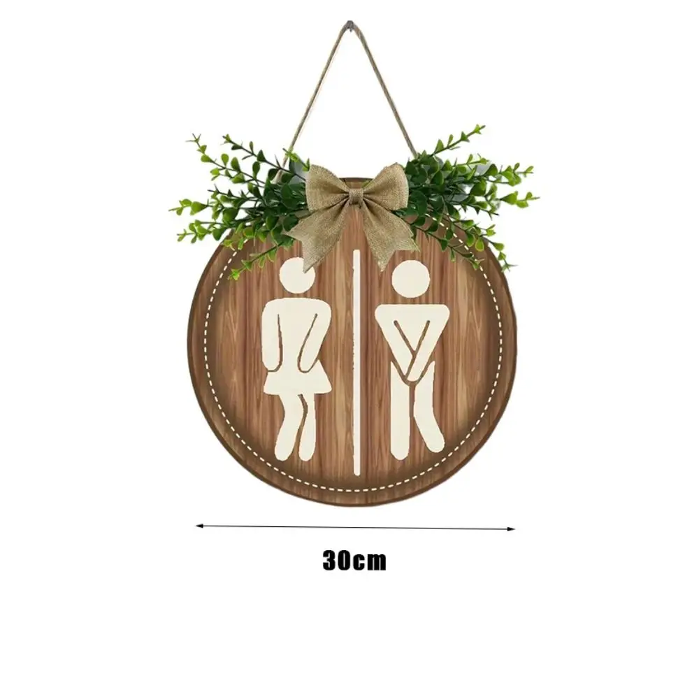 Creative Round Wooden Toilet Sign Bow Knot Rustic Style Bathroom Sign Density Board Decoration Wall Hanging Signs Laundry