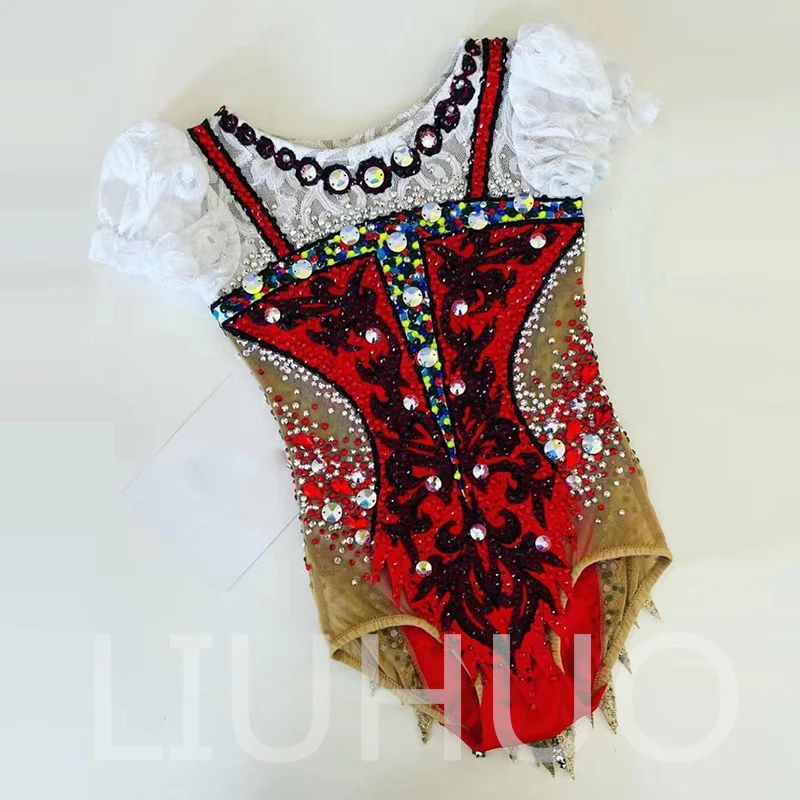 

LIUHUO Rhythmic Gymnastics Leotard Competitive Red Cheerleading Performance For Children