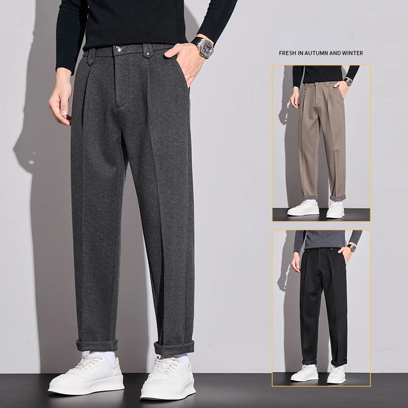 

2025 Autumn Winter New Men's Businness Causal Pants Male Straight-Leg Warm Fashionable All-Match Commuting Thermal Long Trousres