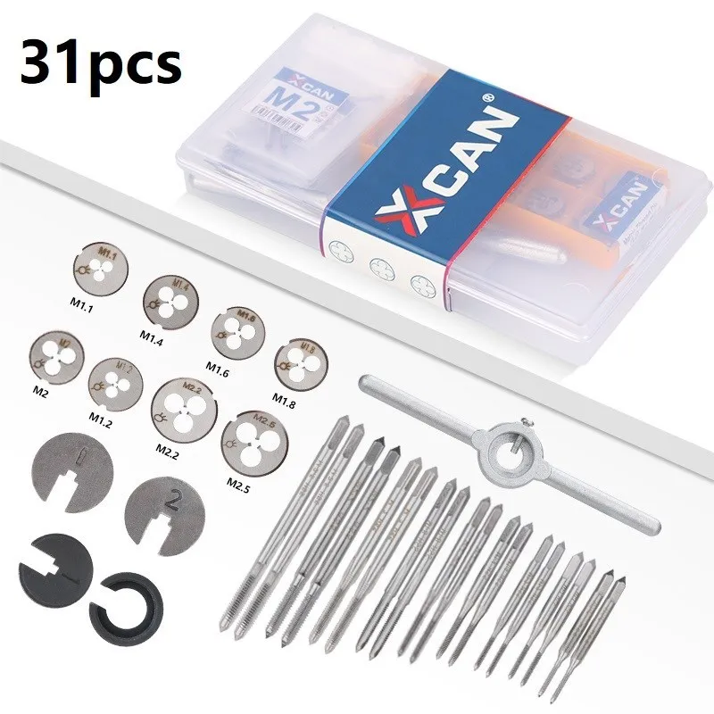 XCAN Tap Die Set M1-M2.5 Metric Thread Tap and Die Screw Tap Die Wrench Threading Tools Hand Tools 31pcs