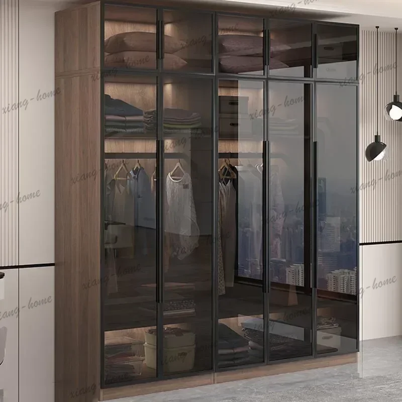 LJY Luxury Glass Doors Wardrobes Orgnizer Modular Modern Adult Bedroom Wardrobe Storage Clothes Kleiderschrank Bedroom Furniture