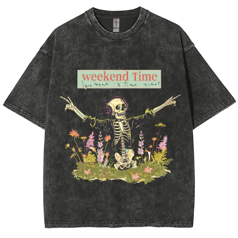 

Summer Women's Oversize T-Shirt Pink Y2K Skull Print Crew Neck Loose Short Sleeve Unisex Wash Casual Simple Funny Top Men