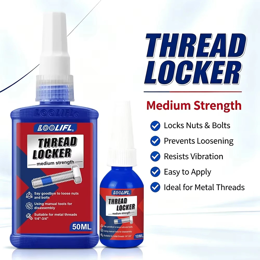 Blue 243 Threadlocker Medium Strength, Red 271 High Strength -- Removable Threadlocker Metal Adhesive for Nuts, Bolts, and Fasteners, Medium Strength Screw Adhesive, Prevents Loosening and Corrosion 1.69 Ounces/50 Milliliters