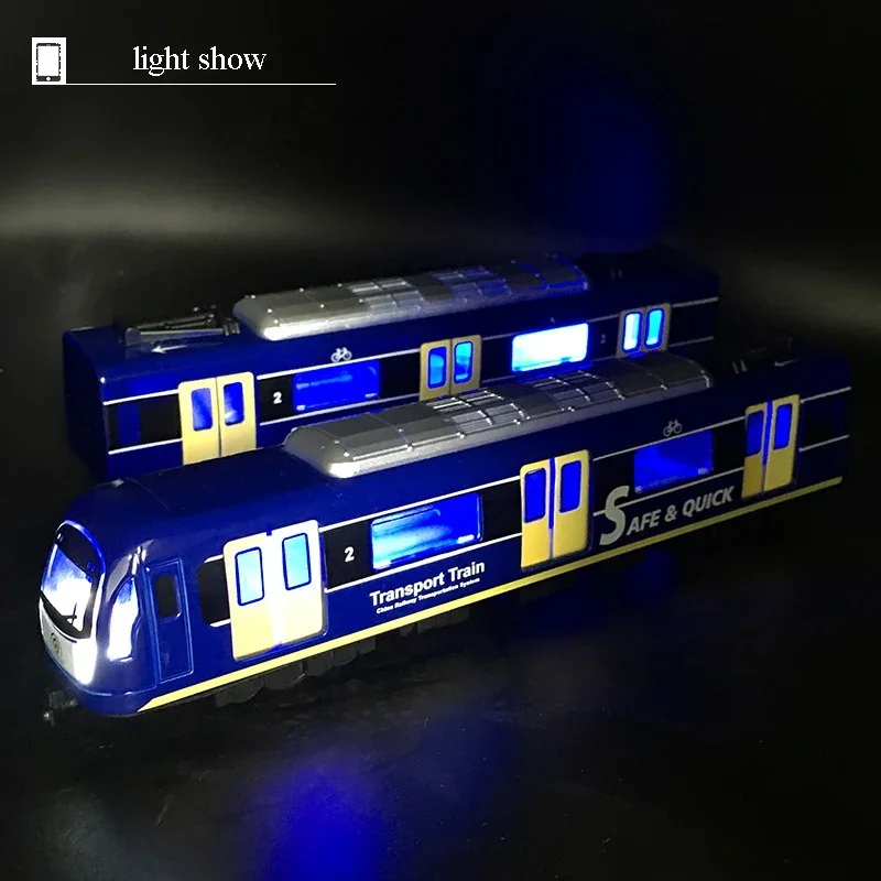 Grand modèle de train en alliage de simulation de voiture pour enfants, métal moulé sous pression, lumière de métro, nervure arrière, jouet sonore, cadeau pour garçon, B071