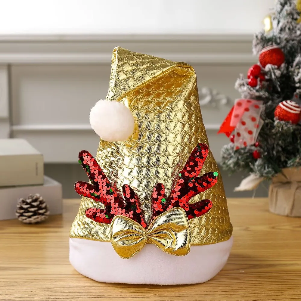 

Fashion Merry Christmas Decoration Christmas Sequin Hat Snowflake Bow Santa Claus Hat Beanie Velvet Elk Deer Cap Winter/Autumn