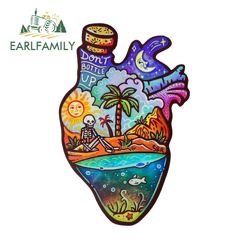 EARLFAMILY 13cm X 8.4cm for Heart Shape Beach Travel Car Stickers Waterproof Simple Decals Scratch-Proof Caravan Car Styling