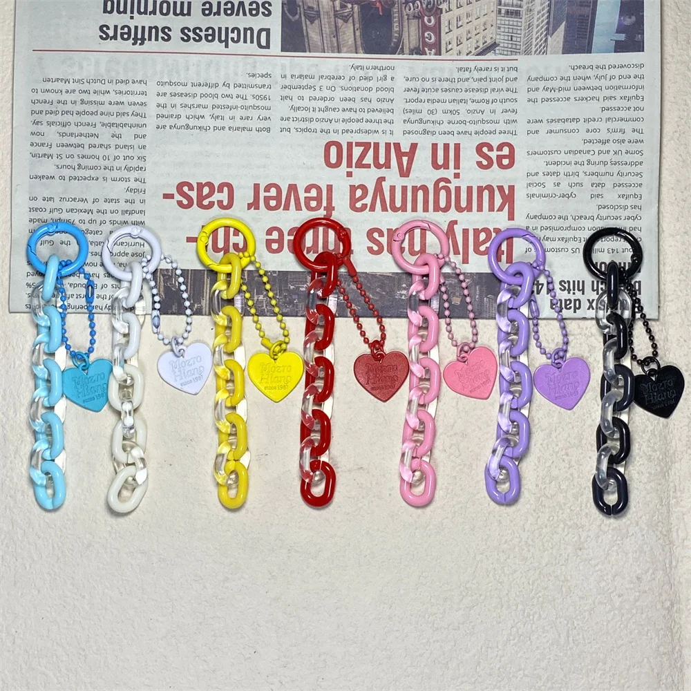 

New Colorful Acrylic Keychain Pinkycolor Heart INS Style Keyring Pendant Bead Chain Backpack Pendant Boys Girls Birthday Gift