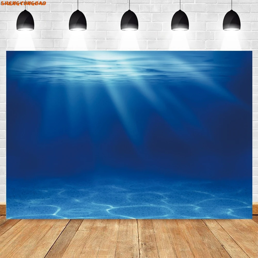 Underwater World ก้นทะเลการถ่ายภาพฉากหลัง Ocean ใต้ทะเลแสงแดด Deep Blue Water วันเกิดเด็กตกแต่งภาพพื้นหลัง