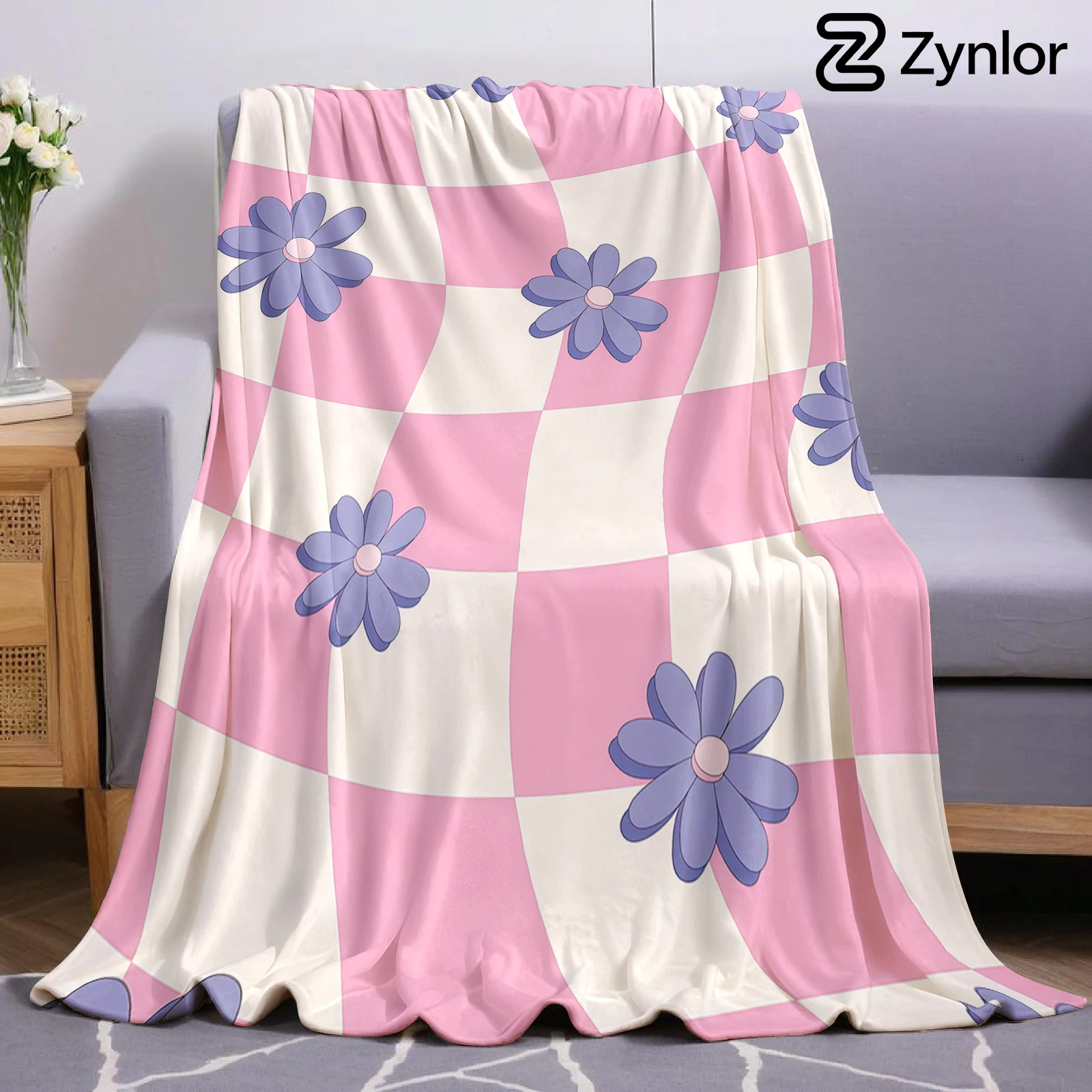 Warped Check Purple Daisy Ultra Soft Sherpa Fleece Blanket Fluffy Warm Halloween Cozy Throw for Sofa Couch Bedroom All season