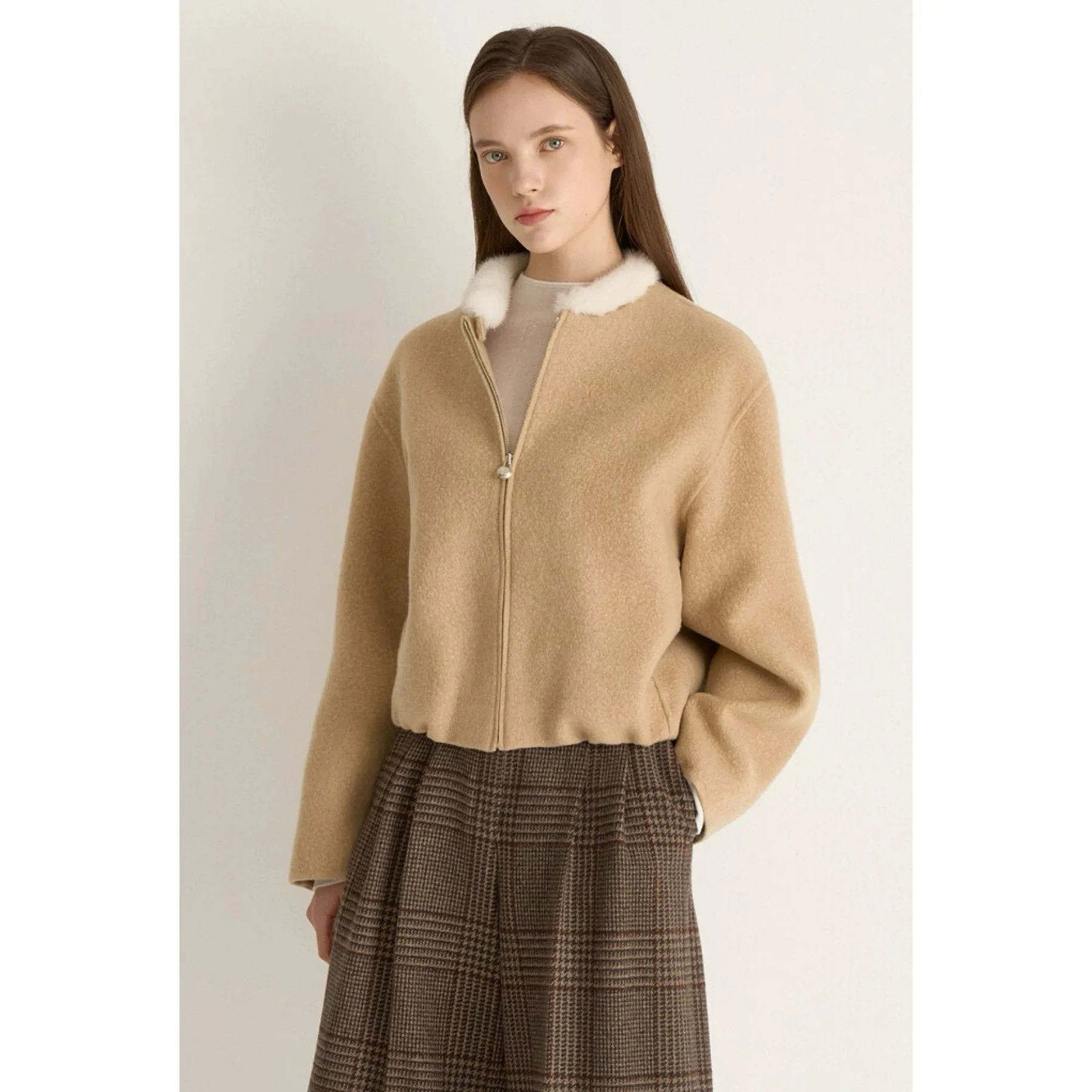 Abnehmbarer echter Nerzpelzkragen aus Wolle, rund, vielseitige Damen-Oberbekleidung, Zitronenkäse, Winterkollektion