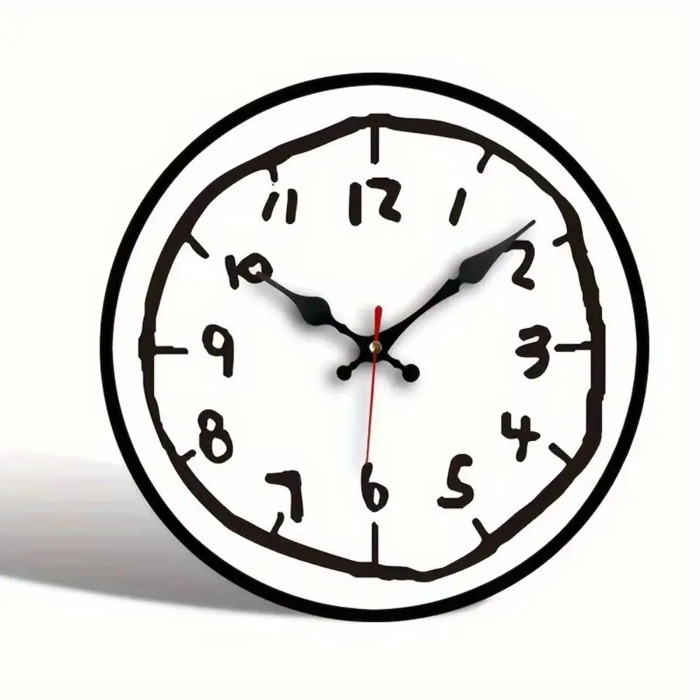 30cm Size Digital Wall Clock Cartoon Design Special Design Silent Wall Clock Round Shape Graffiti Painting Wooden Round Clock