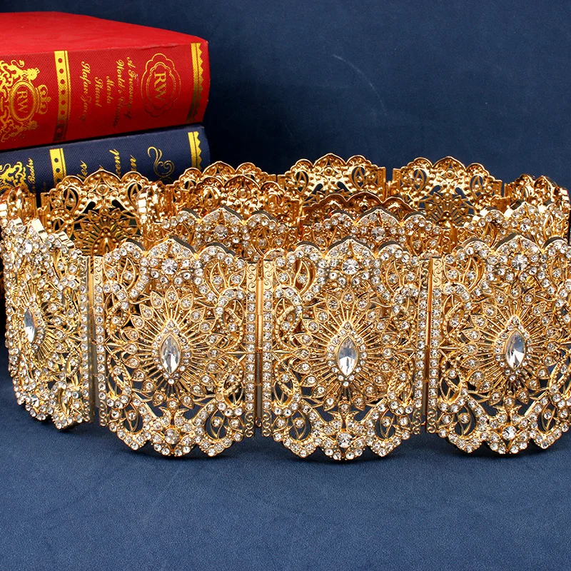 Ceinture de robe en métal de grande taille pour les patients ethniques, caftan marocain, environnement cristal, plaqué or, bijoux de mariage arabes et turcs, JOEthnic