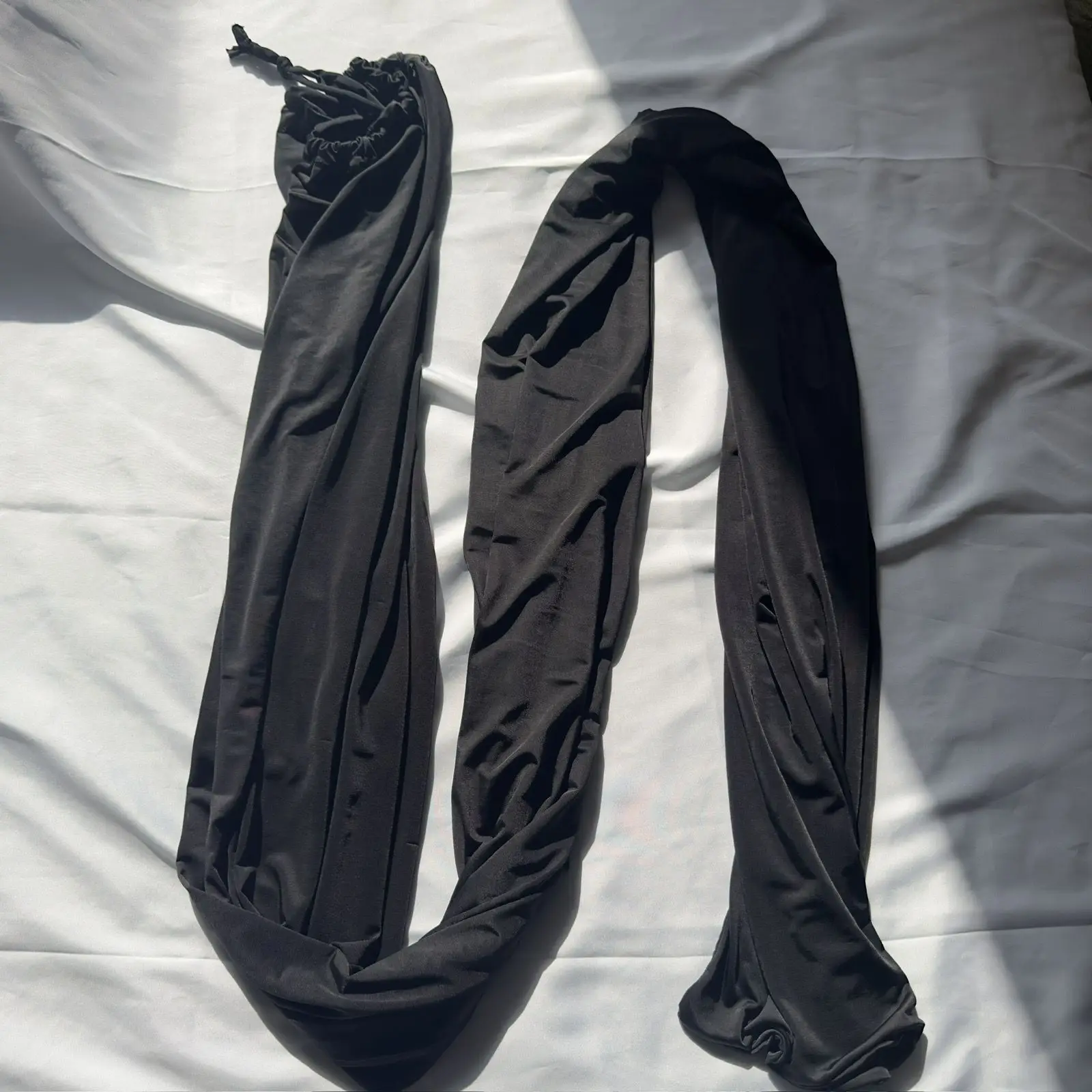 

Length2m Wide0.35m Glossy Black Satin Sheer Loose Maxi Dress Ice Silk Wrap Plus Size Sexy Long Sleeping Bag