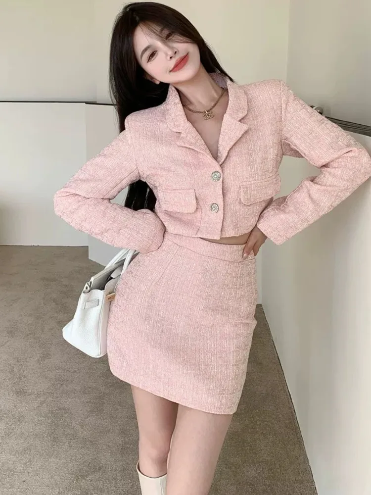 Autumn New Product Small Fragrance Style Ladies Two-piece Tweed Long-sleeved Suit Ladies Short Coat High-waisted Skirt  Skirts ﻿