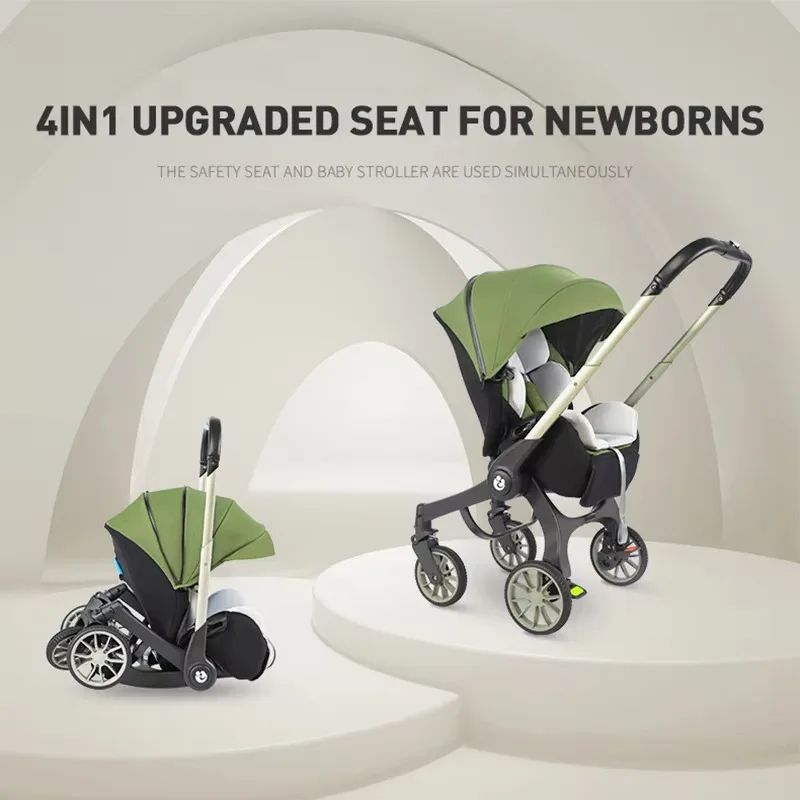 Lujoso cochecito de bebé multifunción plegable 4 en 1 de más de 3 años, sistemas de viaje con cinturón de seguridad de cinco puntos
