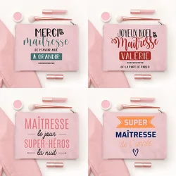 Teacher Gifts Thank You Teacher French Print makeup pouch Storage Case Travel Wash Bags Pencil Bag School Stationery Supplies