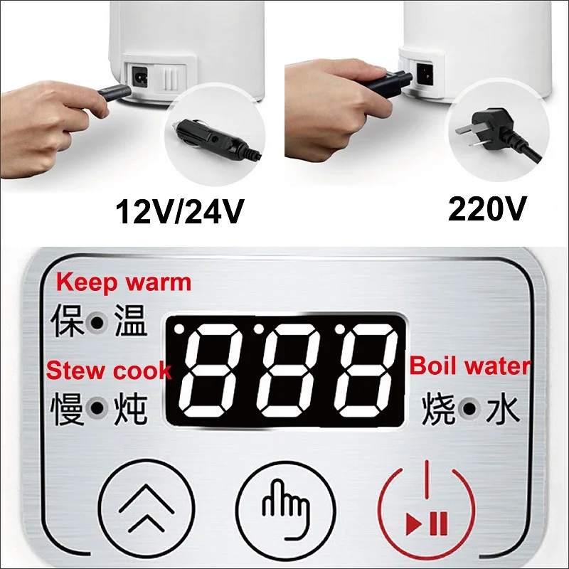 12V/24V/220V samochodowy czajnik elektryczny garnek zdrowia domowy kubek na gulasz podróżny elektryczny kubek na wodę przenośny wielofunkcyjny