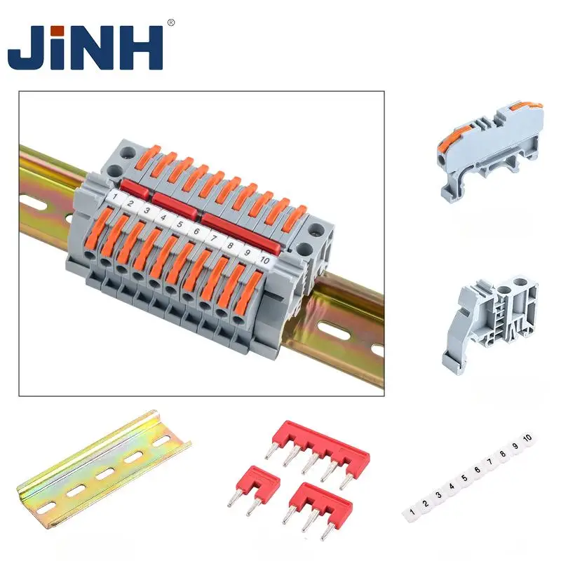 JINH CMK420-2.5 Rail-Mount Lever Clamp Set Orange Quick Splice Tool-Free ID Strip for Electrical Cabinets