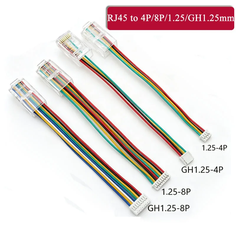 Gigabit RJ45 Ethernet to 8Pin/1.25/GH1.25mm Connection Cable RJ45 Crystal Head Monitoring Camera Network Port Line 4Pin 100Mbps