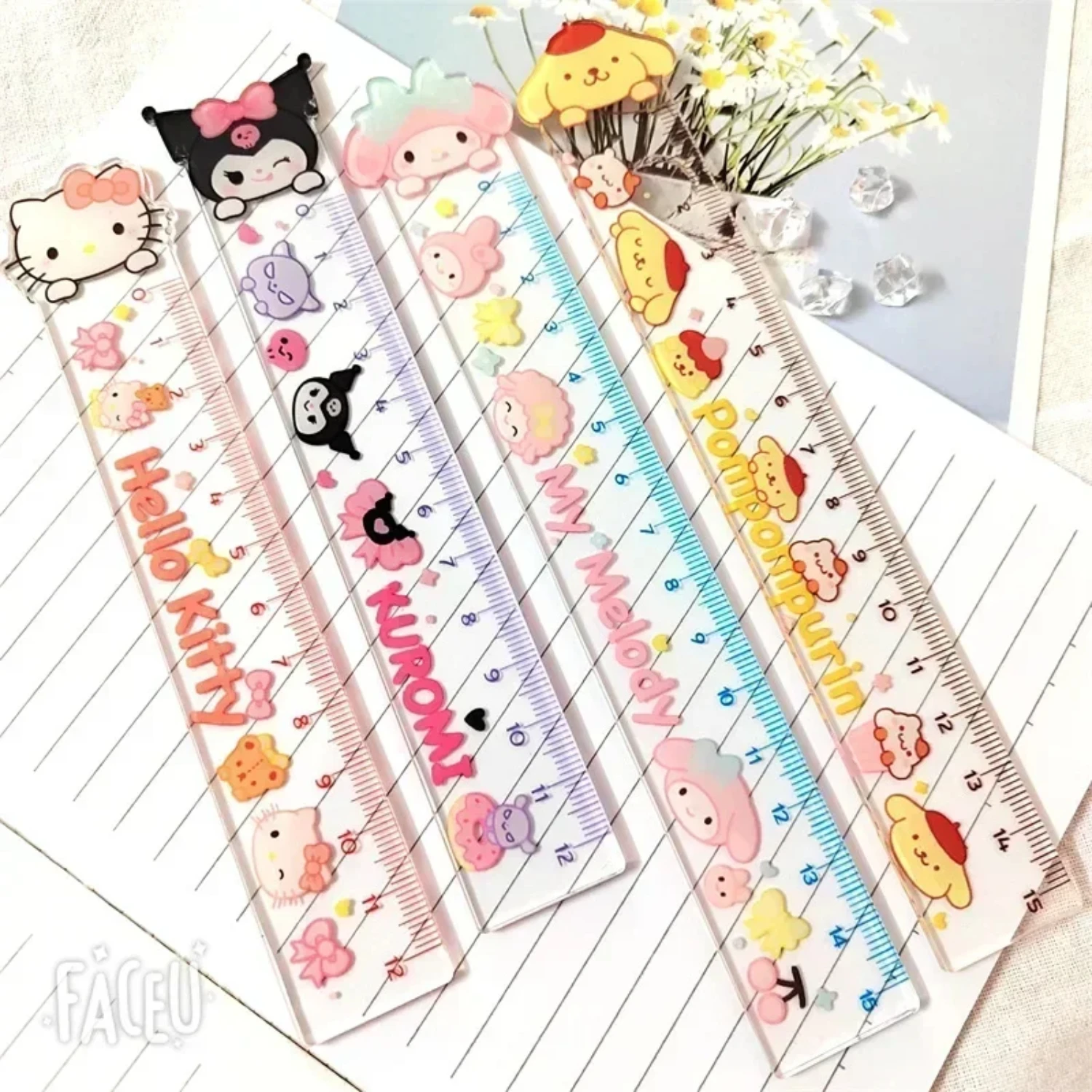 Sanrio New Ruler Melody Kuromi Hello Kitty School Supplies Cute Transparent Acrylic Kawaii Cartoon Anime Stationery Girls Gift