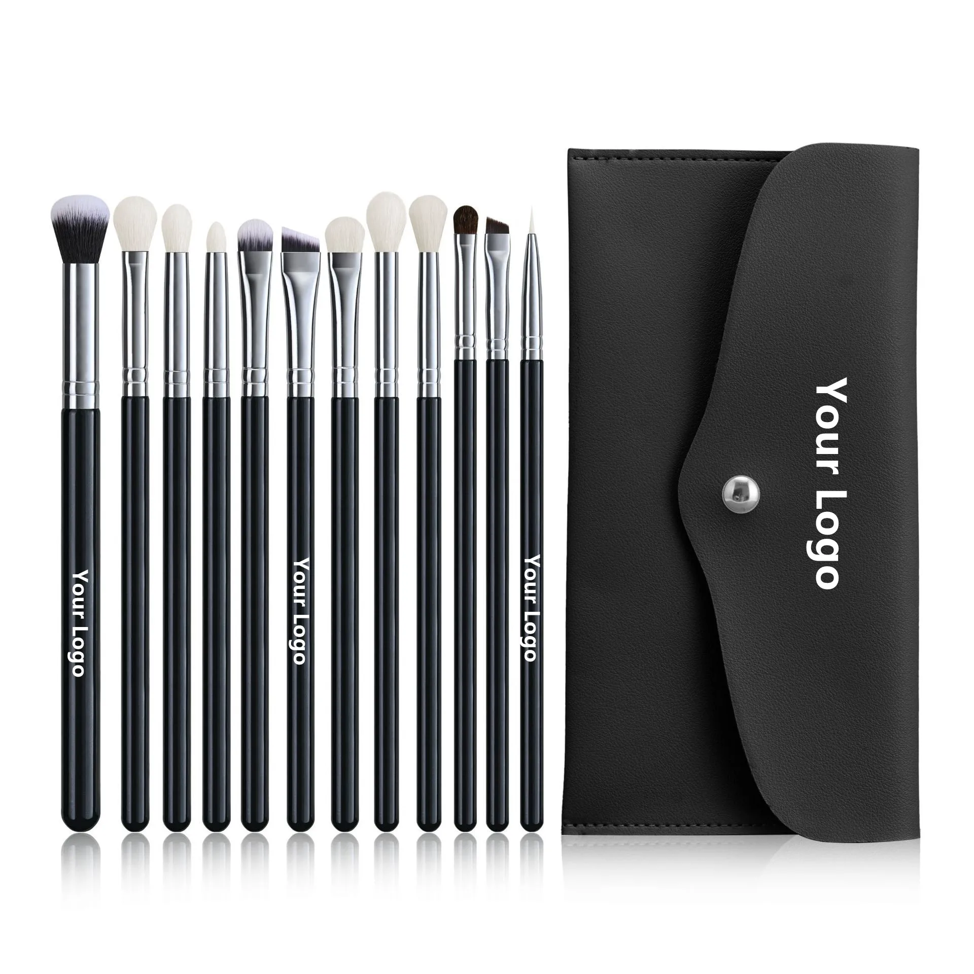 Brochas de maquillaje para ojos, venta al por mayor, 12 Uds., sombra de ojos de pelo de cabra, juego de brochas de maquillaje para mezclar, herramienta de belleza profesional de etiqueta privada, 5 kits