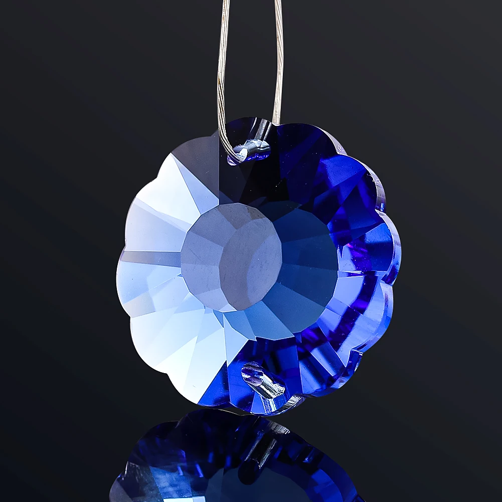 2PCS Sapphire Blue Sunflower Crystal Suncatcher Hanging Prism for Window Rainbow Maker Chandelier Parts Lucky Home Wedding Decor