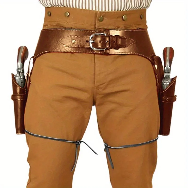 Medieval Viking Retro Leather Halloween Waist Belt Double Gun Set Cosplay Costume Props