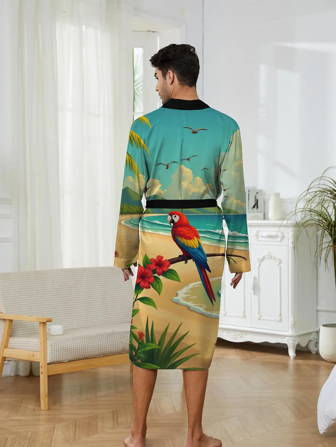1pcs Men's Robes 2026 Spring/Summer Polyester nightie for men Graphic 3D Printed Robe man dressing gown Men's pajamas sleepwear