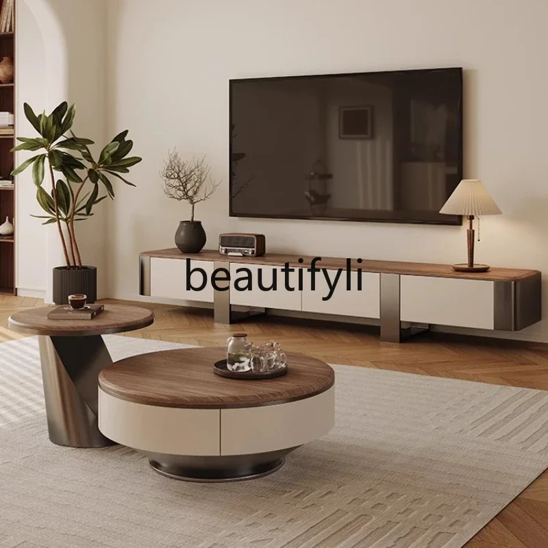 

zz1Italian light luxury medium and ancient style walnut surface size round coffee table modern simple household living room