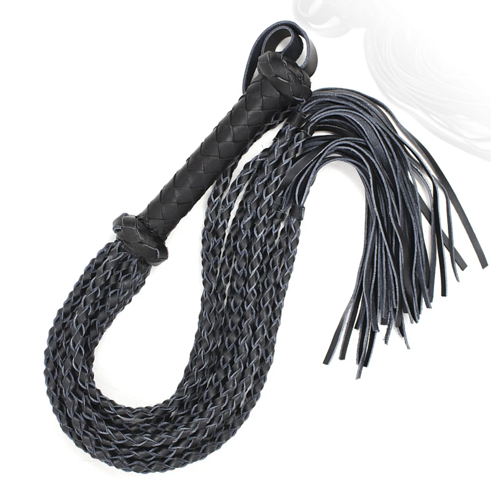 79CM Genuine Leather Dreadlock Horse Whip with Leather Covered Handle And Wrist Strap for Horse Riding Flogger