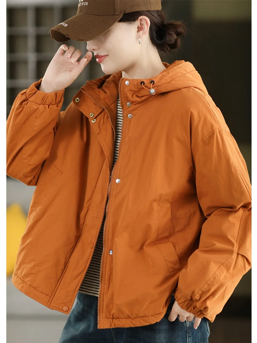 

Thiened High-densi Pure Cotton Hooded Jaet Women's Winter Warm Cotton Coat Outerwear Retro Sle Long Sve Zipper Clo...