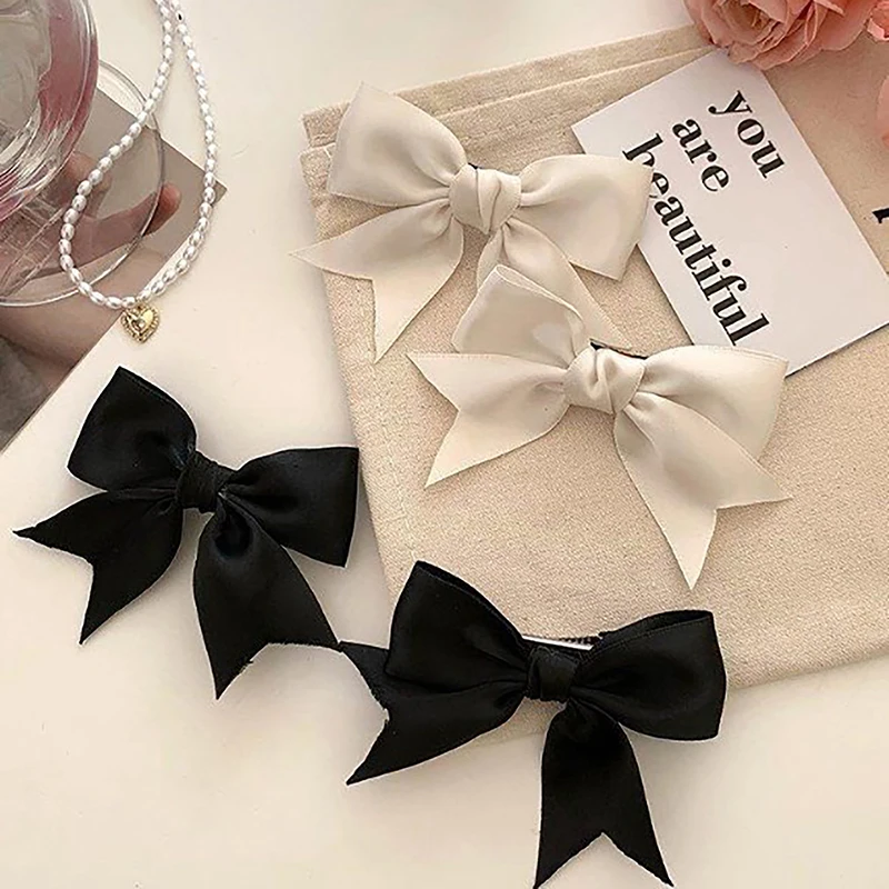 1pcs Satin Bow Hair Clips for JK Girls Kawii Barrettes Cute Hair Accessoires Kids Black White Ribbon Woman Hairpins Hairgrip