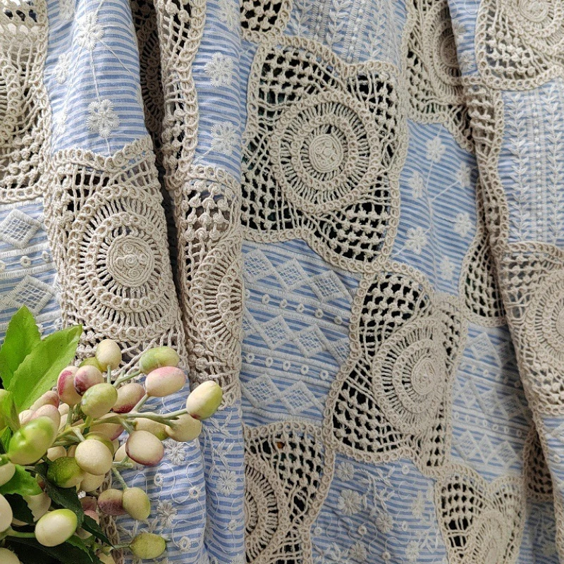 

Laser Embroidery Fabric,100% Cotton Fabric Hollow Flower for Sewing Dress Clothes DIY Handmade Crafting By The Meter