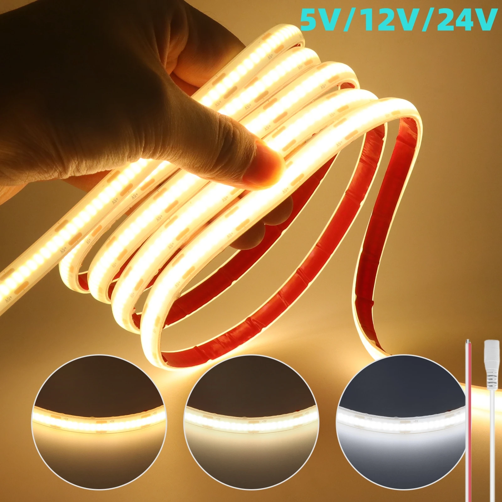 

5V 12V 24V COB LED Strip Light 320LEDs/M IP68 Silicone Tube Waterproof Adhesive Tape RA90 Linear Lighting 3000K 4000K 6000K