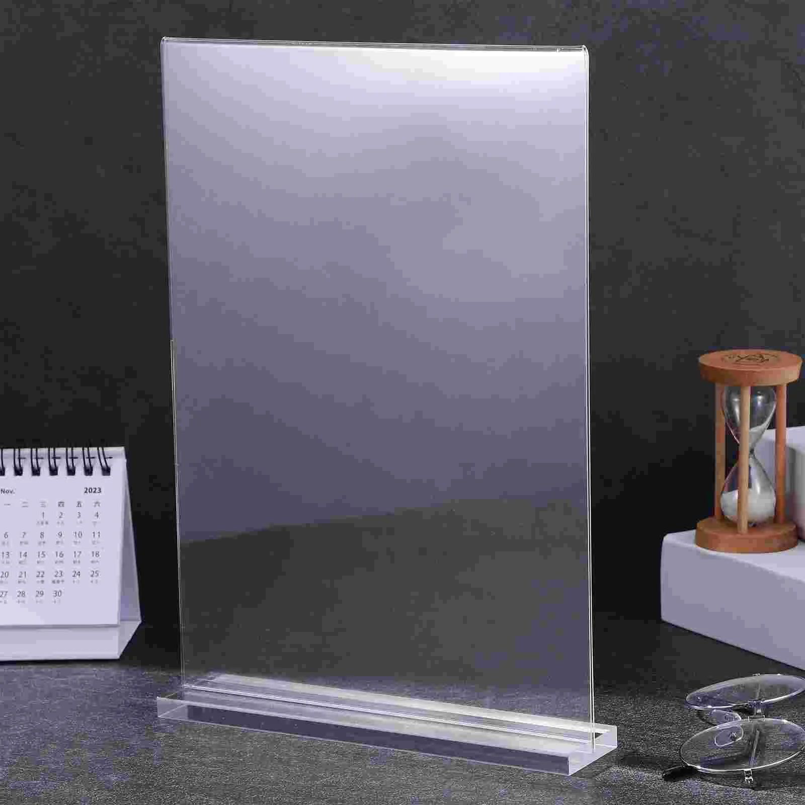 Acrílico Table Card Display Stands, suporte do documento, Signage Place, etiquetas do folheto, A4, 3 pcs