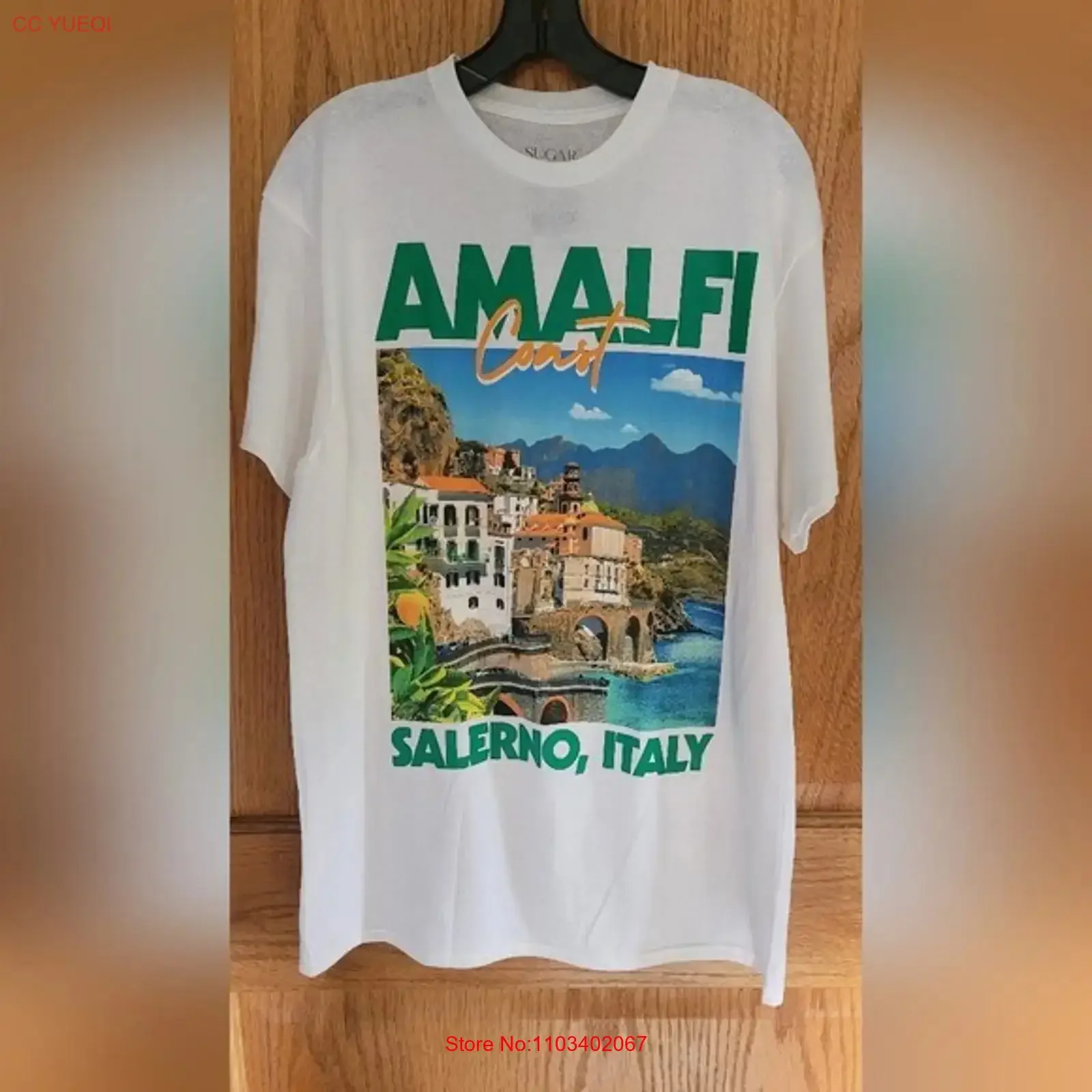 Camiseta blanca para hombre Rue21, Costa de Amalfi, Salerno, Italia, talla L, nueva con etiquetas, ropa de diseñador vintage lavada, cómoda