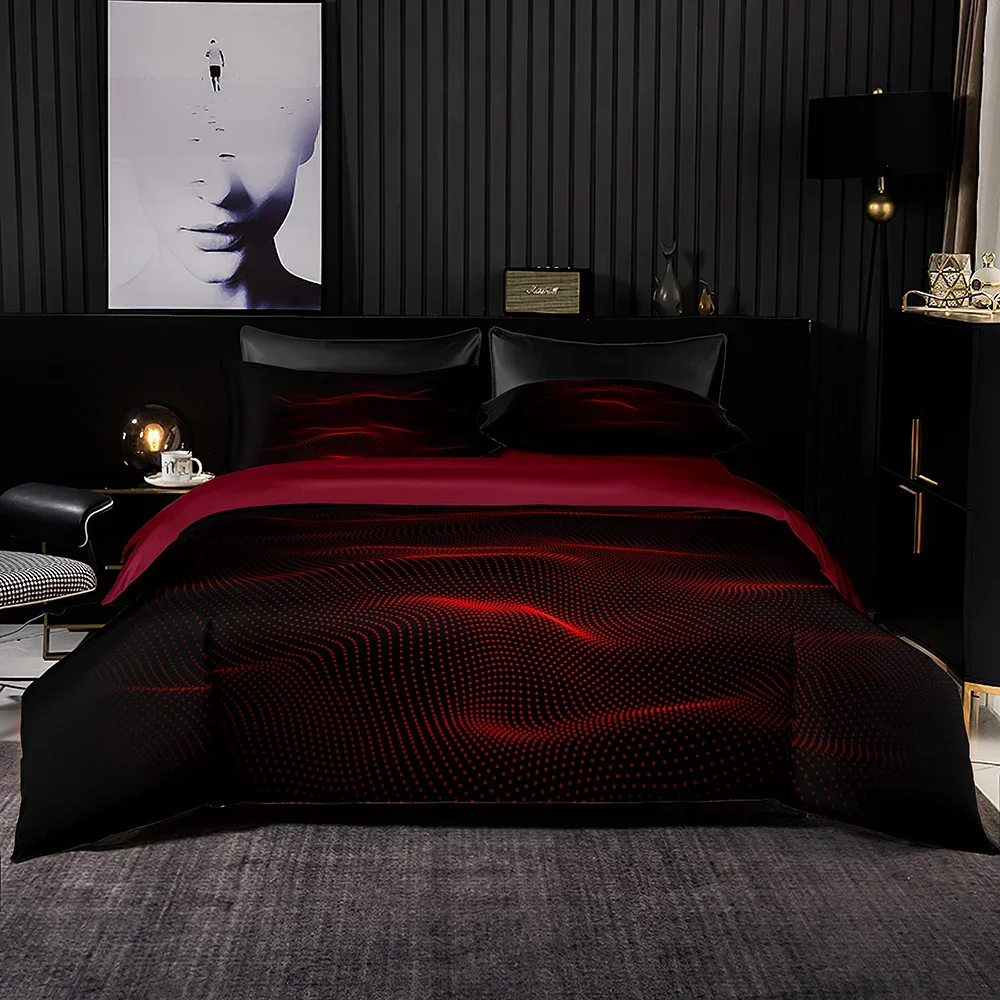 Dark Red Bedding Set King Queen Size Duvet Cover Quality Soft Undulating Light Spot Pattern Set 220x240 with Pillowcase 2/3 PCS