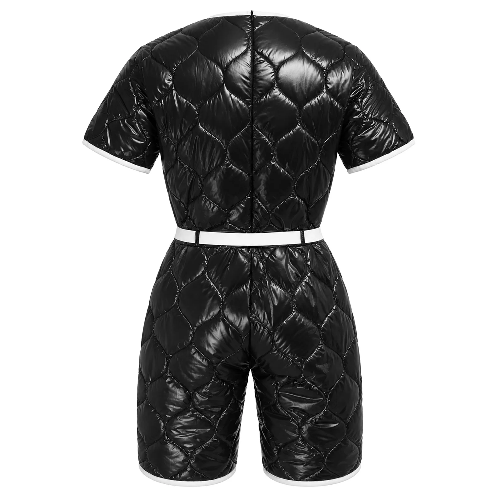 Mens Water Resistant Padded Jumpsuit Short Sleeve Back Invisible Zipper Thigh Length Bodysuit with Pockets And Adjustable Belt view 3