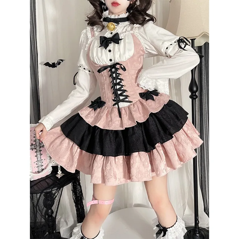 Japanese Original Lolita Rock Bowknot New Color Jsk Suspender Dress Kawaii Clothes Women's Sleeveless Slimming Vestidos Mujer