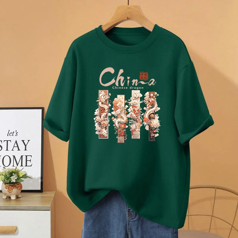 

Summer Women Clothing Cartoon Printed T-shirt, Vintage Y2k O-neck Short Sleeve Top Tee, Loose Casual Cotton Basic Pullovers