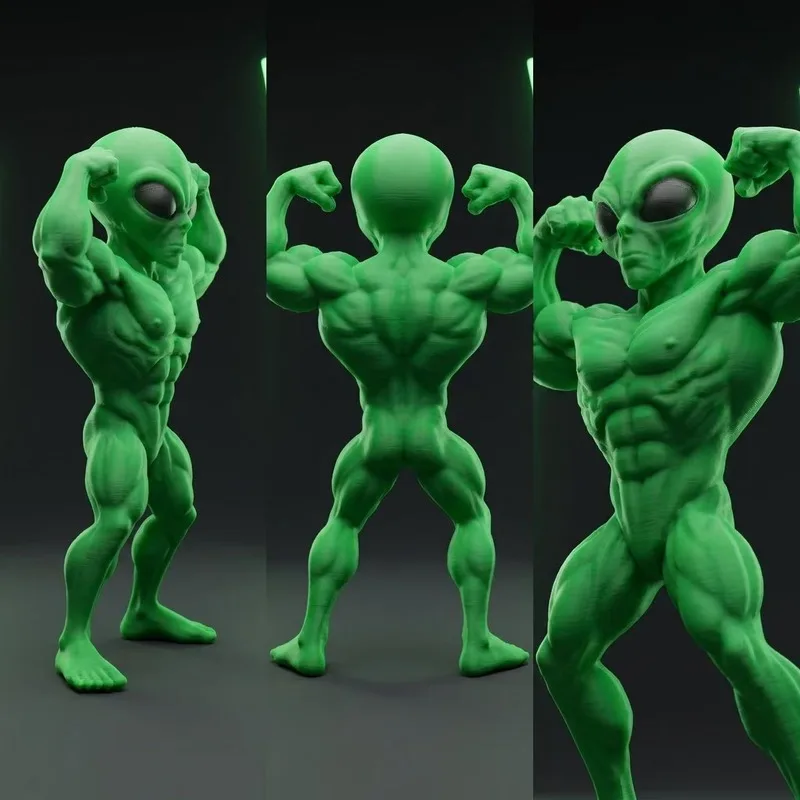 Grüne Muskulöse Alien-Figur, Ausgefallenes Desktop-Deko-Objekt, Lustige Alien-Kreatur-Skulptur, Weiche Dekoration für Schreibtisch & Bücherregal
