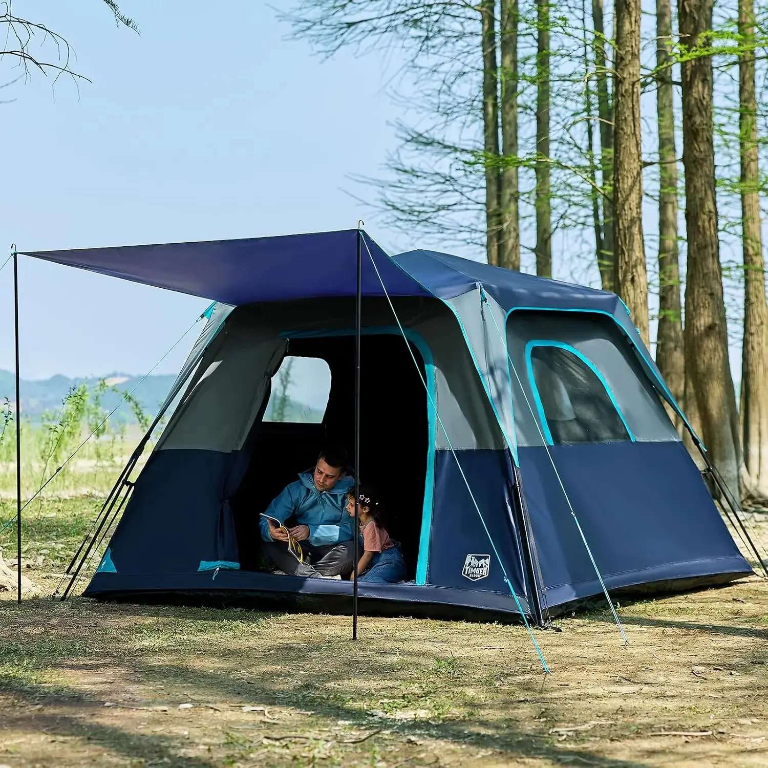 6 Person Blackout Design Camping Tent, 60s Easy Setup Instant Cabin Tent for Family with Rainfly, Water-Resistant, 9' x 9' x