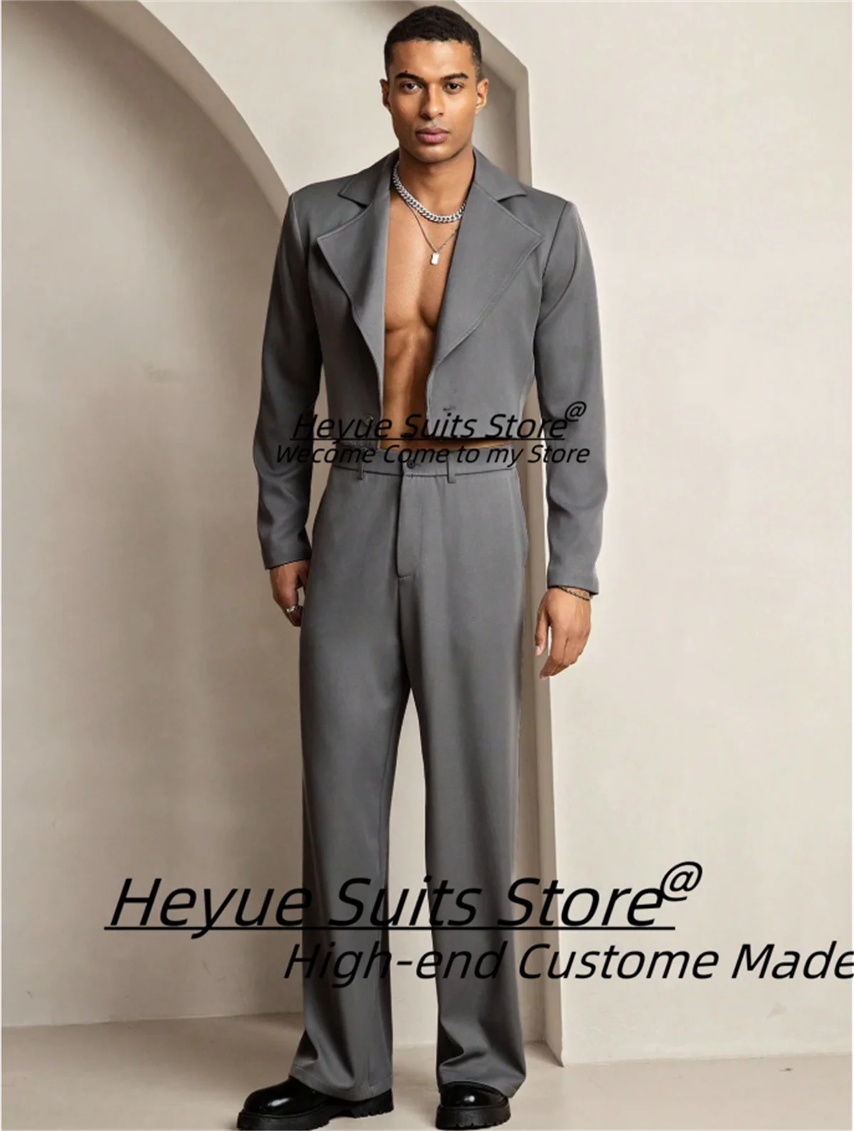 Handsome Dark grey Prom Men Slim Tailor Made Notched Lapel Groom Prom Tuxedos 2 Pieces Sets Fashion Male Blazers Ropa Hombre