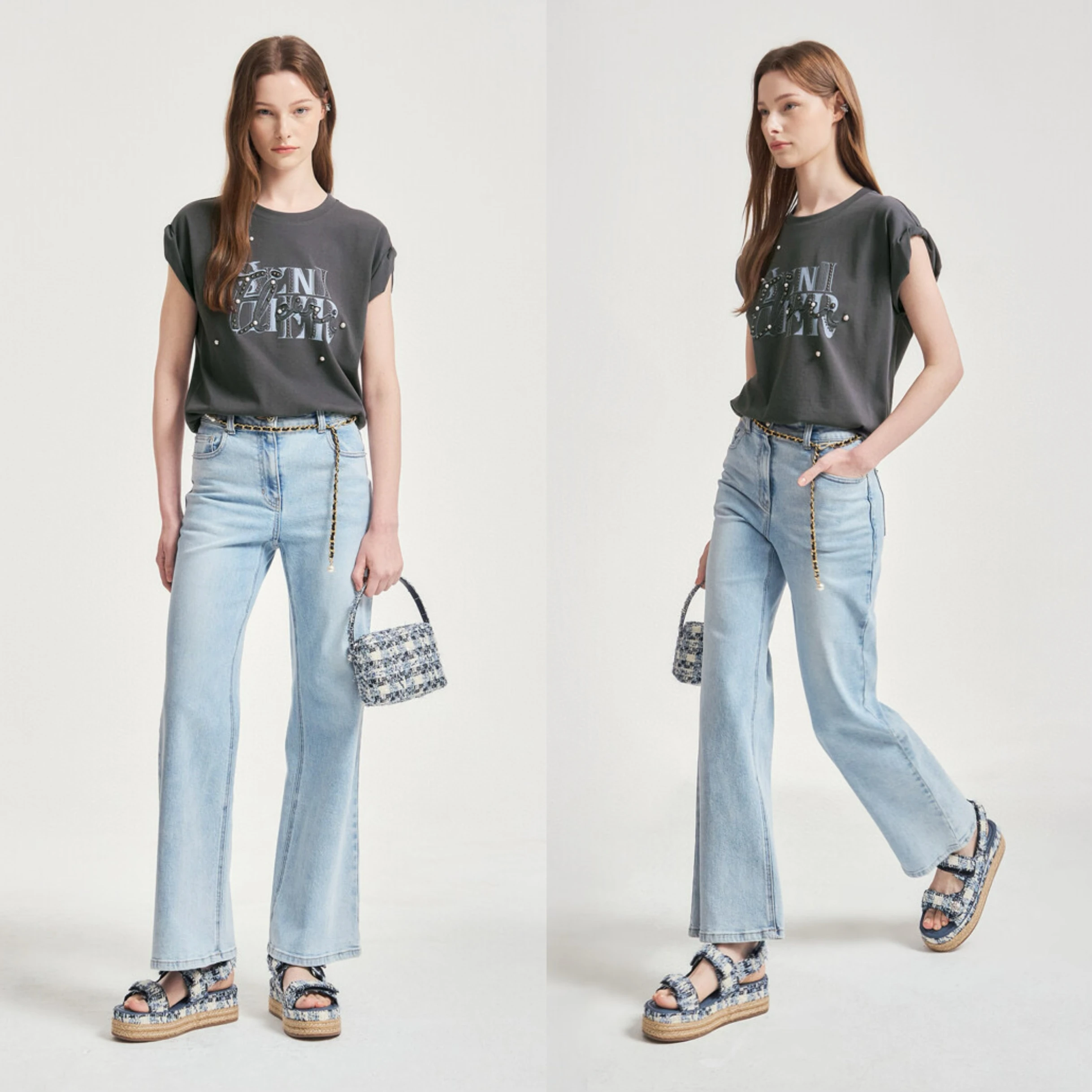 

Футболка с коротким рукавом, богато декорированная, в корейском стиле, с принтом и стразами, летняя, из смесового хлопка и полиэстера.