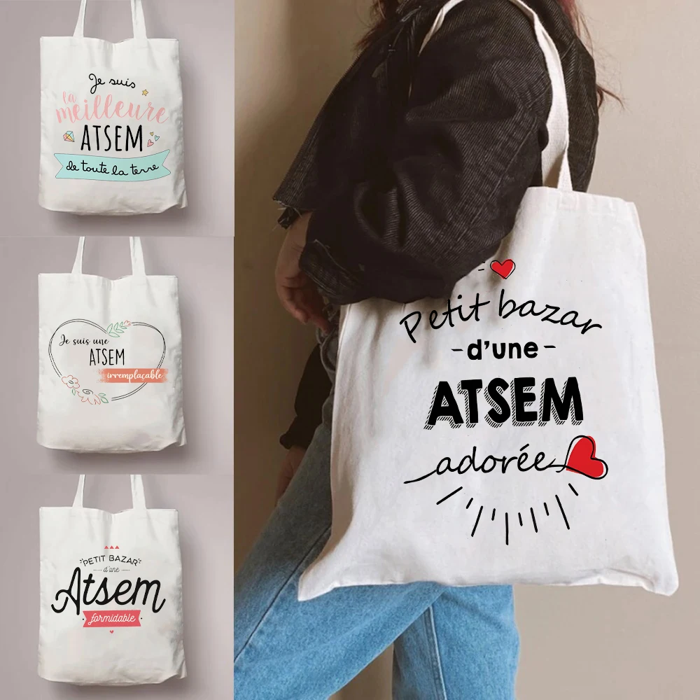 ATSEM Letter Print Tote Bag Large Capacity Shoulder HandBag Women's Casual Handbag&Shopping Bag Best Presnt To Teacher